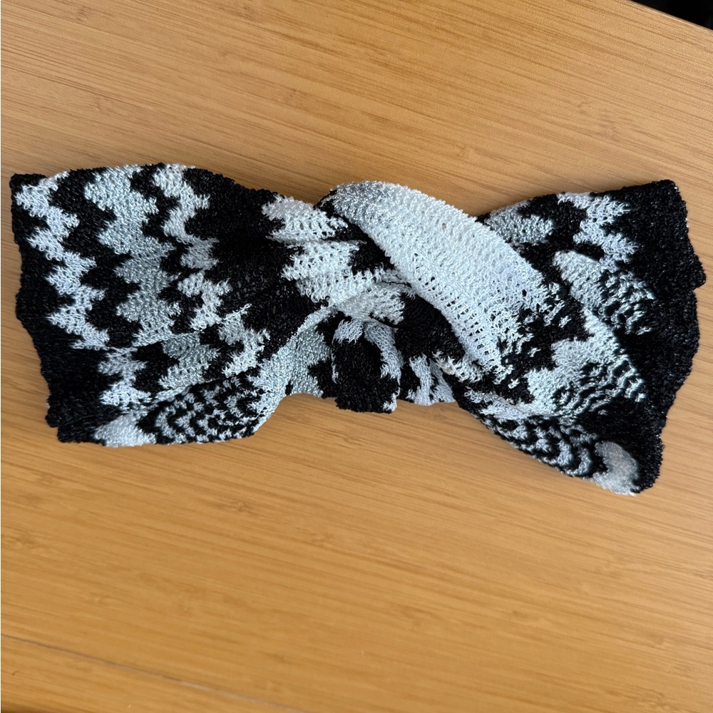 Missoni Chevron Twist Front Black and White Knit Headband